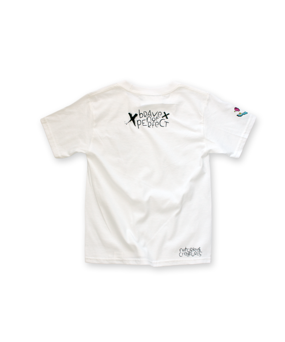 slime pirate - blue skull - white t-shirt