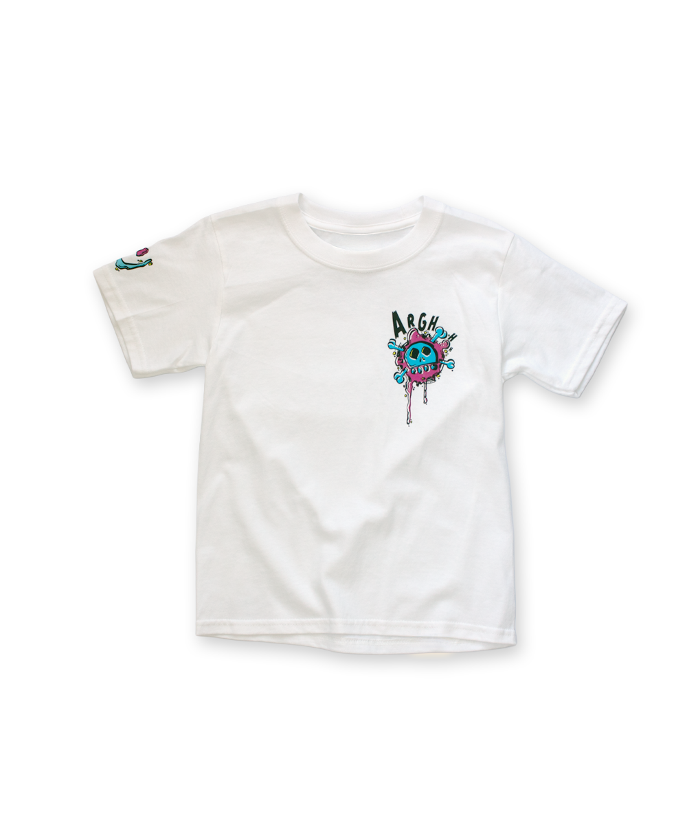 slime pirate - blue skull - white t-shirt